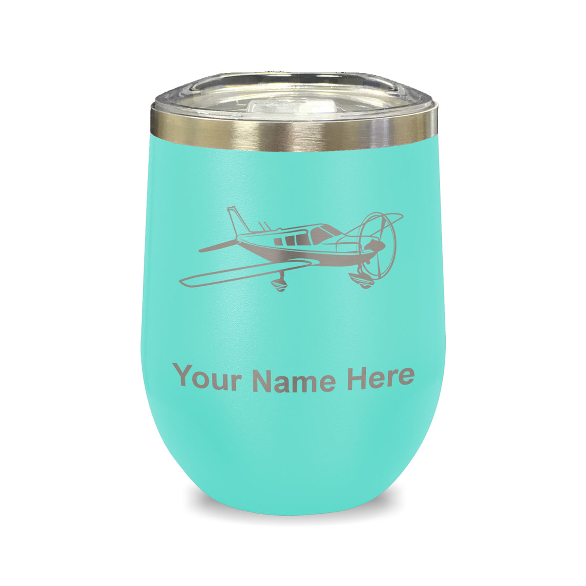 LaserGram Double Wall Stainless Steel Wine Glass, Low Wing Airplane, Personalized Engraving Included