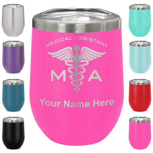 LaserGram Double Wall Stainless Steel Wine Glass, MA Medical Assistant, Personalized Engraving Included