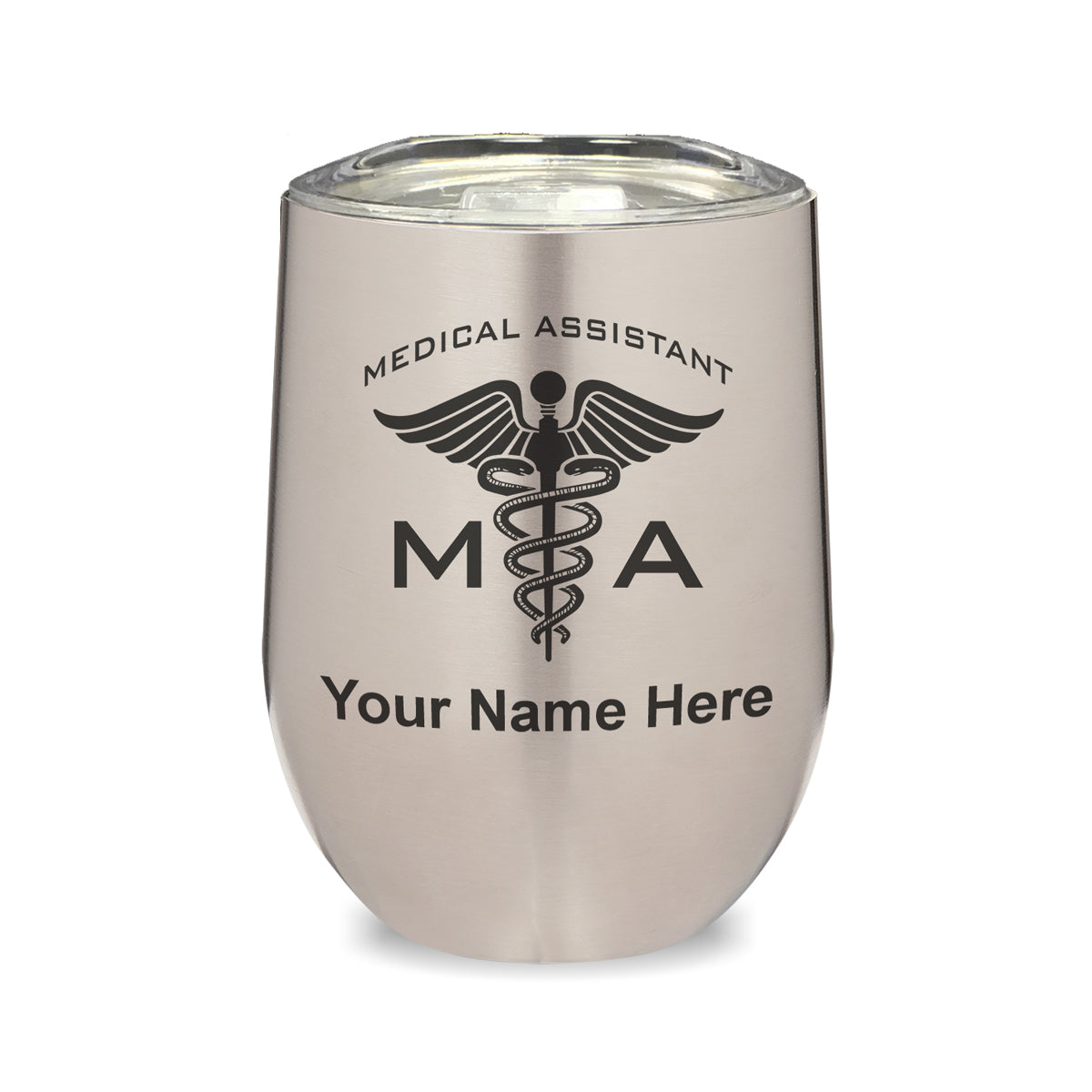 LaserGram Double Wall Stainless Steel Wine Glass, MA Medical Assistant, Personalized Engraving Included