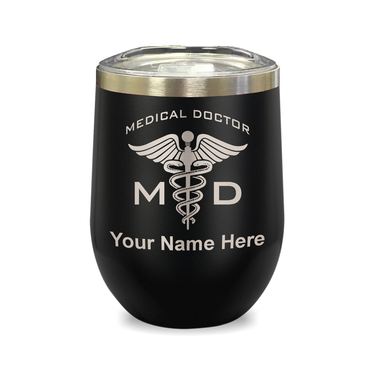 LaserGram Double Wall Stainless Steel Wine Glass, MD Medical Doctor, Personalized Engraving Included