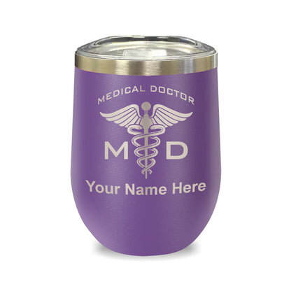 LaserGram Double Wall Stainless Steel Wine Glass, MD Medical Doctor, Personalized Engraving Included