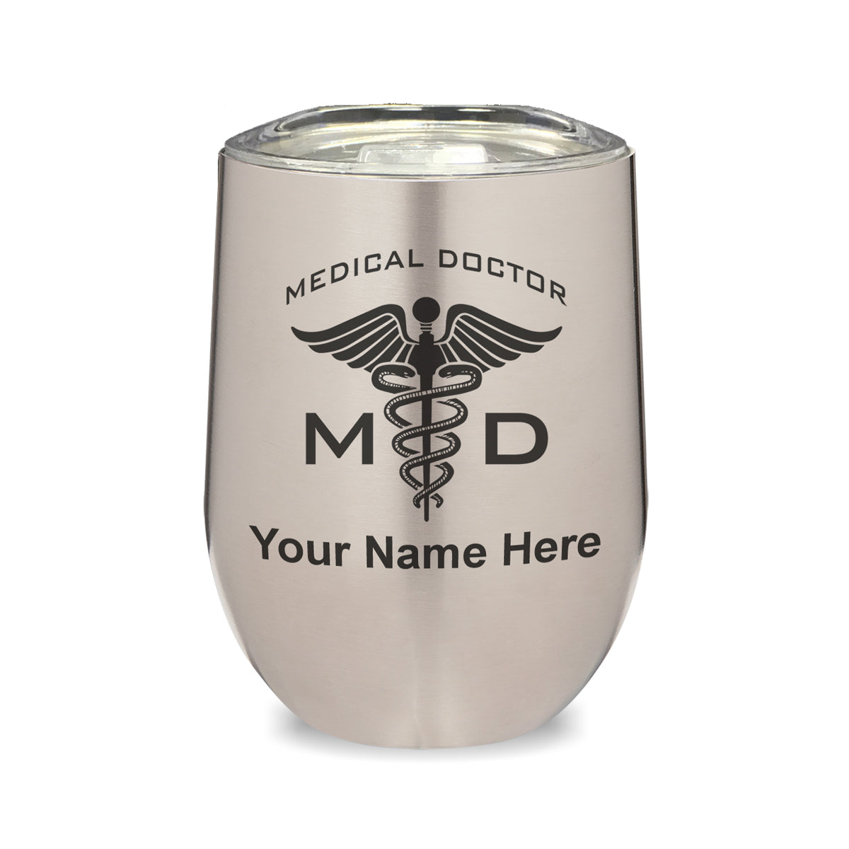 LaserGram Double Wall Stainless Steel Wine Glass, MD Medical Doctor, Personalized Engraving Included