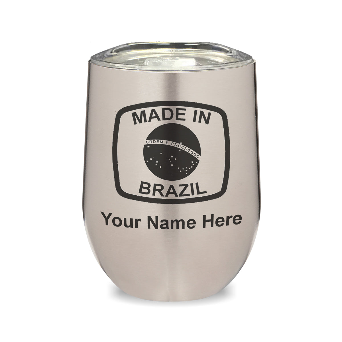 LaserGram Double Wall Stainless Steel Wine Glass, Made in Brazil, Personalized Engraving Included