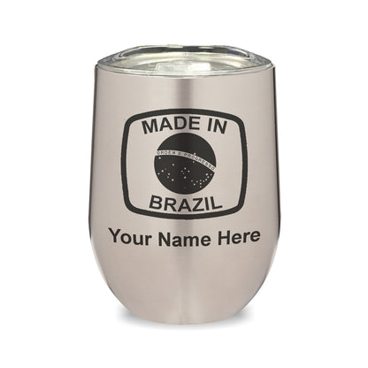 LaserGram Double Wall Stainless Steel Wine Glass, Made in Brazil, Personalized Engraving Included