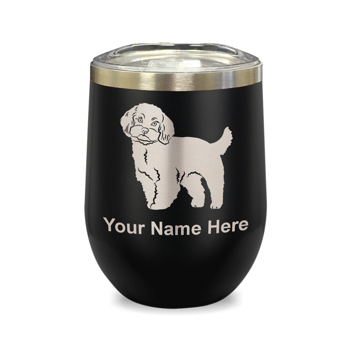 LaserGram Double Wall Stainless Steel Wine Glass, Maltese Dog, Personalized Engraving Included