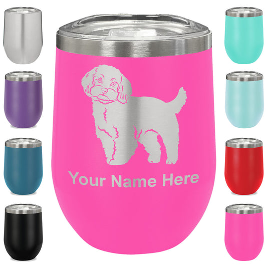 LaserGram Double Wall Stainless Steel Wine Glass, Maltese Dog, Personalized Engraving Included