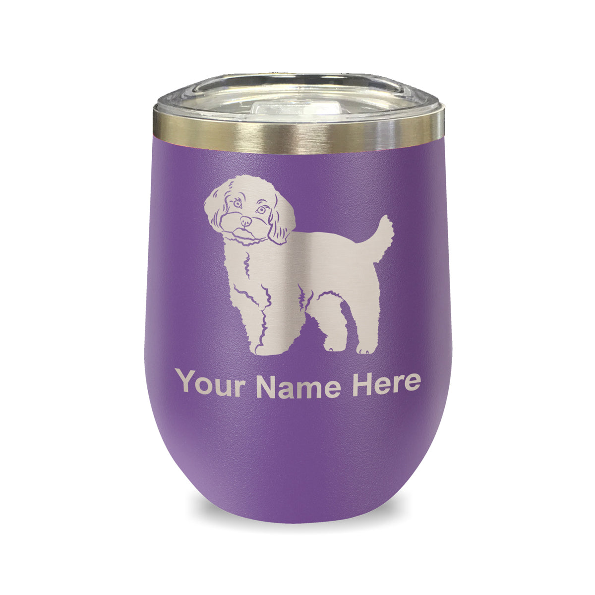 LaserGram Double Wall Stainless Steel Wine Glass, Maltese Dog, Personalized Engraving Included