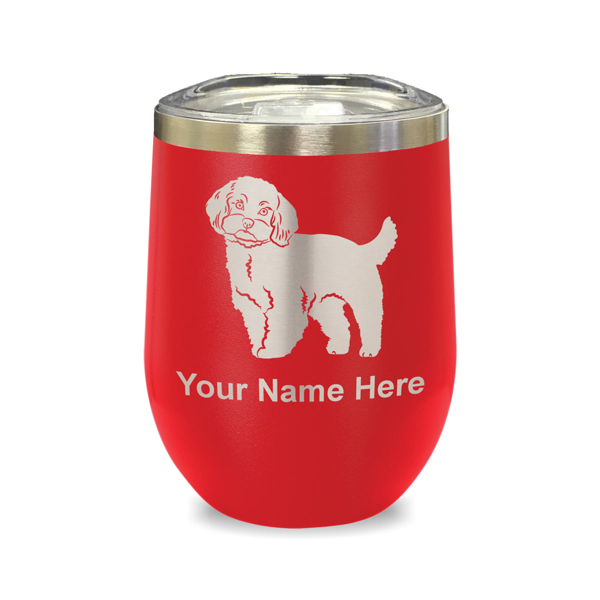 LaserGram Double Wall Stainless Steel Wine Glass, Maltese Dog, Personalized Engraving Included