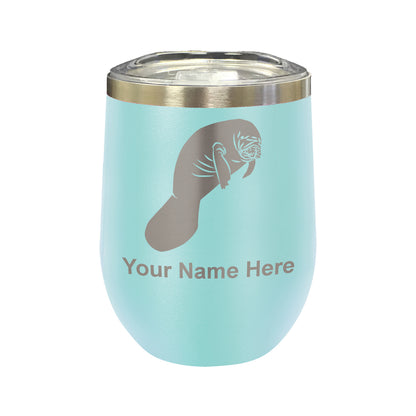 LaserGram Double Wall Stainless Steel Wine Glass, Manatee, Personalized Engraving Included