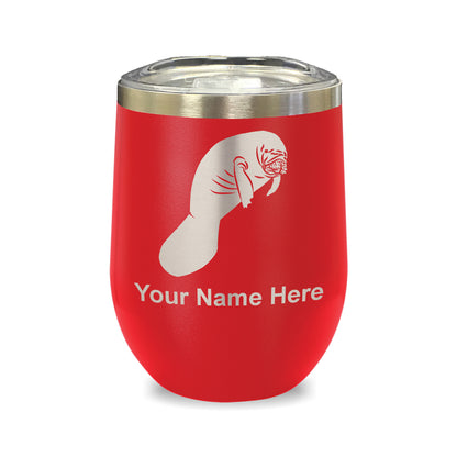 LaserGram Double Wall Stainless Steel Wine Glass, Manatee, Personalized Engraving Included