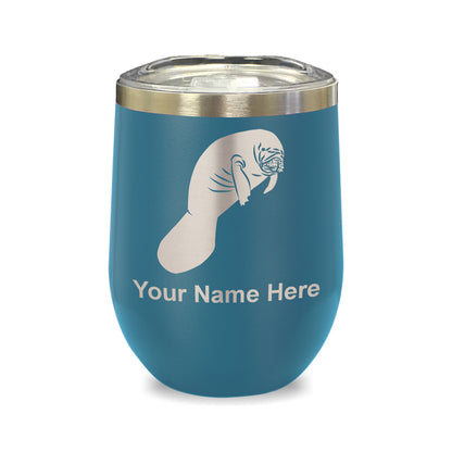 LaserGram Double Wall Stainless Steel Wine Glass, Manatee, Personalized Engraving Included