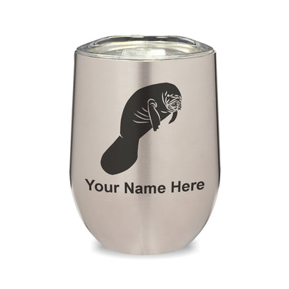 LaserGram Double Wall Stainless Steel Wine Glass, Manatee, Personalized Engraving Included