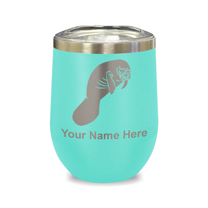 LaserGram Double Wall Stainless Steel Wine Glass, Manatee, Personalized Engraving Included