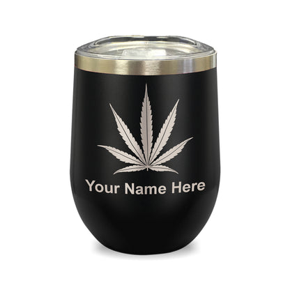 LaserGram Double Wall Stainless Steel Wine Glass, Marijuana leaf, Personalized Engraving Included