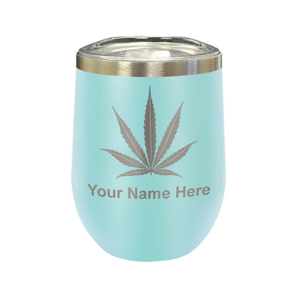 LaserGram Double Wall Stainless Steel Wine Glass, Marijuana leaf, Personalized Engraving Included