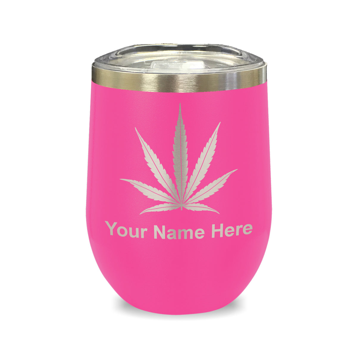 LaserGram Double Wall Stainless Steel Wine Glass, Marijuana leaf, Personalized Engraving Included