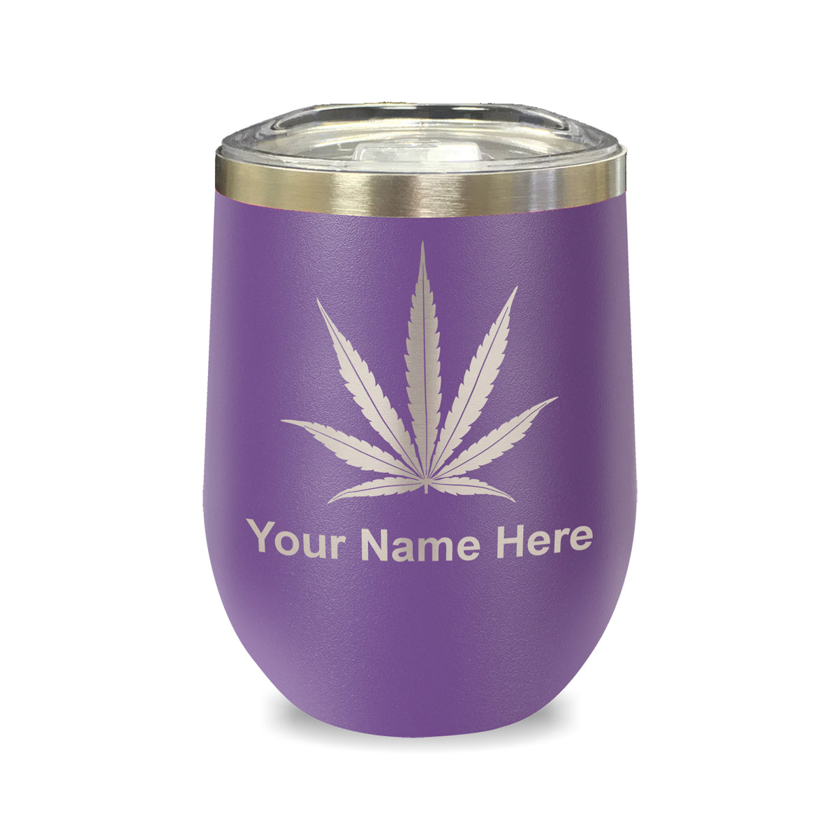 LaserGram Double Wall Stainless Steel Wine Glass, Marijuana leaf, Personalized Engraving Included