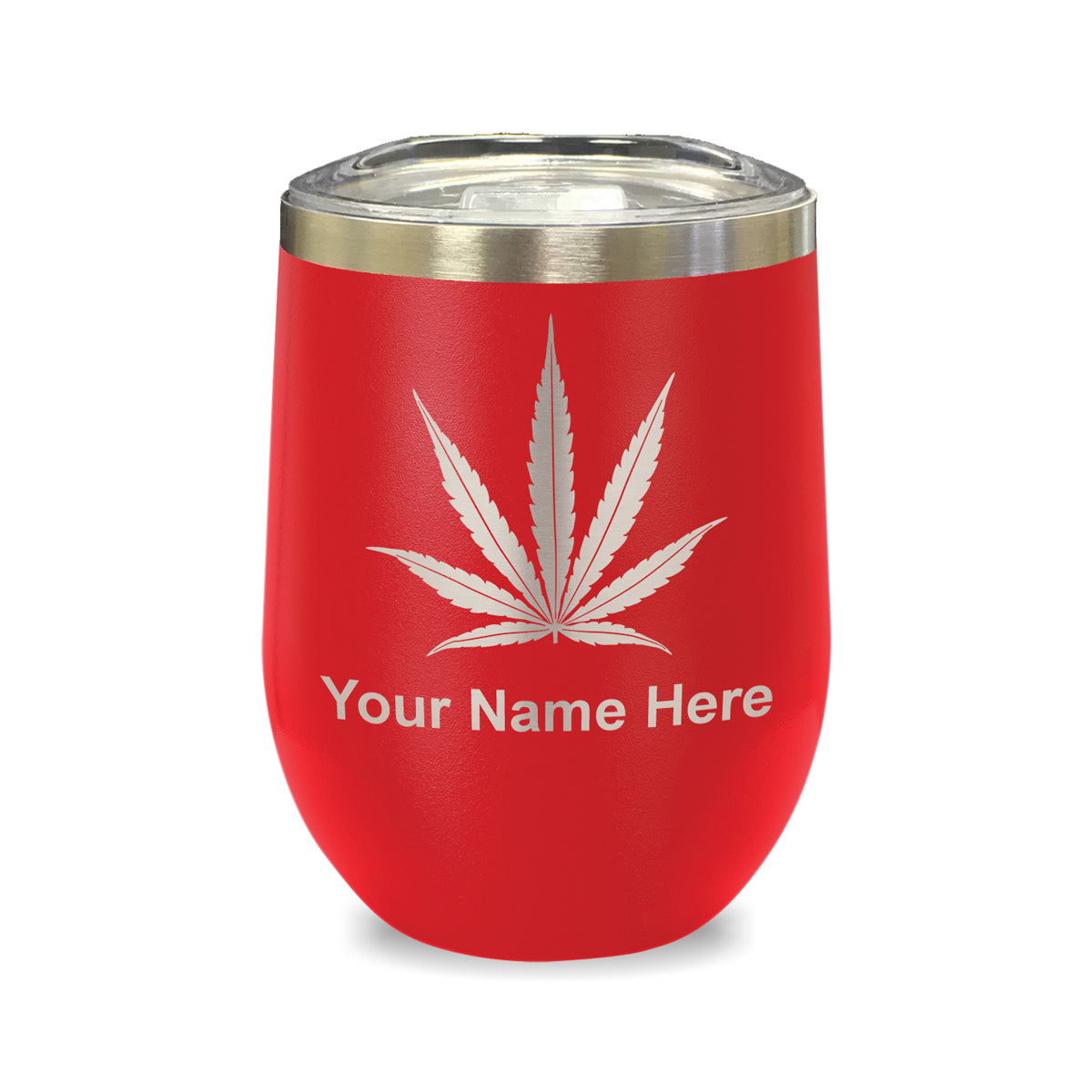 LaserGram Double Wall Stainless Steel Wine Glass, Marijuana leaf, Personalized Engraving Included