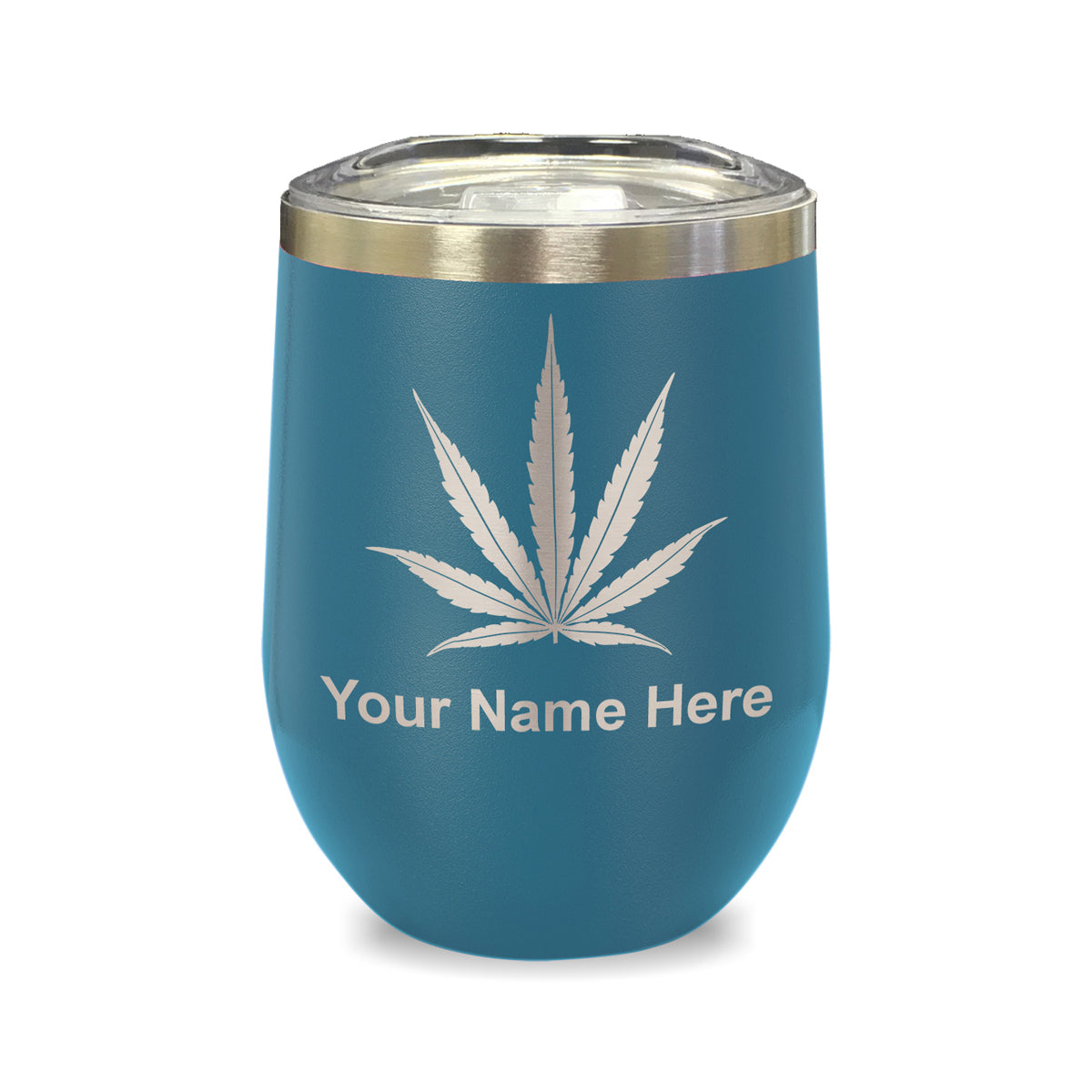 LaserGram Double Wall Stainless Steel Wine Glass, Marijuana leaf, Personalized Engraving Included