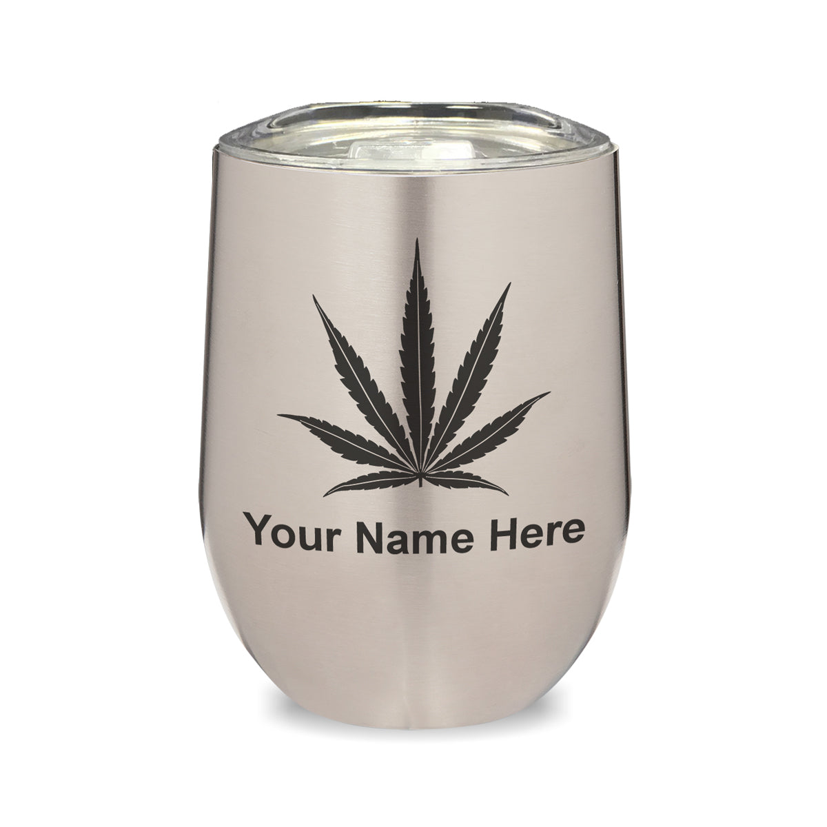 LaserGram Double Wall Stainless Steel Wine Glass, Marijuana leaf, Personalized Engraving Included