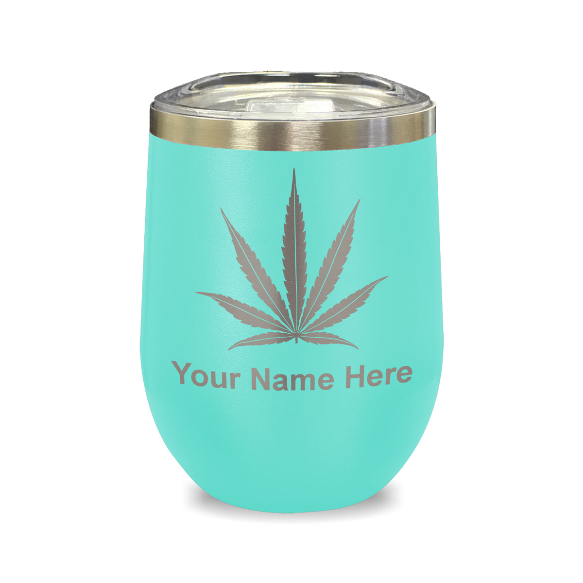 LaserGram Double Wall Stainless Steel Wine Glass, Marijuana leaf, Personalized Engraving Included