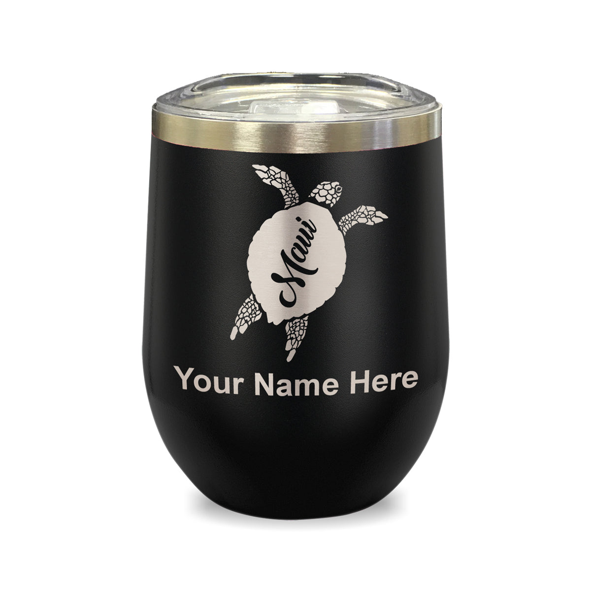 LaserGram Double Wall Stainless Steel Wine Glass, Maui Sea Turtle, Personalized Engraving Included