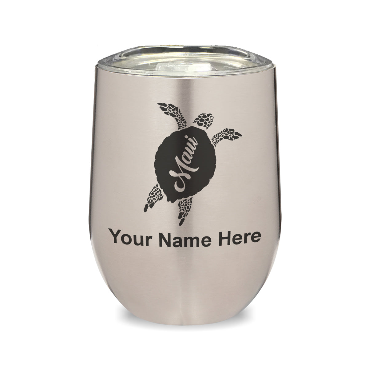 LaserGram Double Wall Stainless Steel Wine Glass, Maui Sea Turtle, Personalized Engraving Included