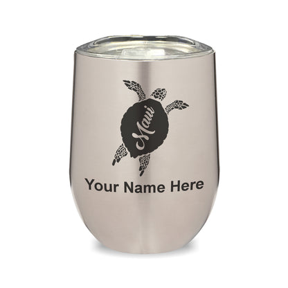 LaserGram Double Wall Stainless Steel Wine Glass, Maui Sea Turtle, Personalized Engraving Included