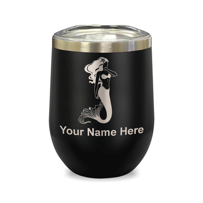 LaserGram Double Wall Stainless Steel Wine Glass, Mermaid, Personalized Engraving Included