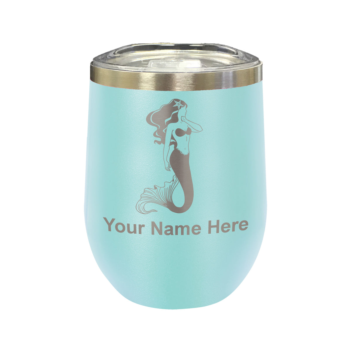 LaserGram Double Wall Stainless Steel Wine Glass, Mermaid, Personalized Engraving Included