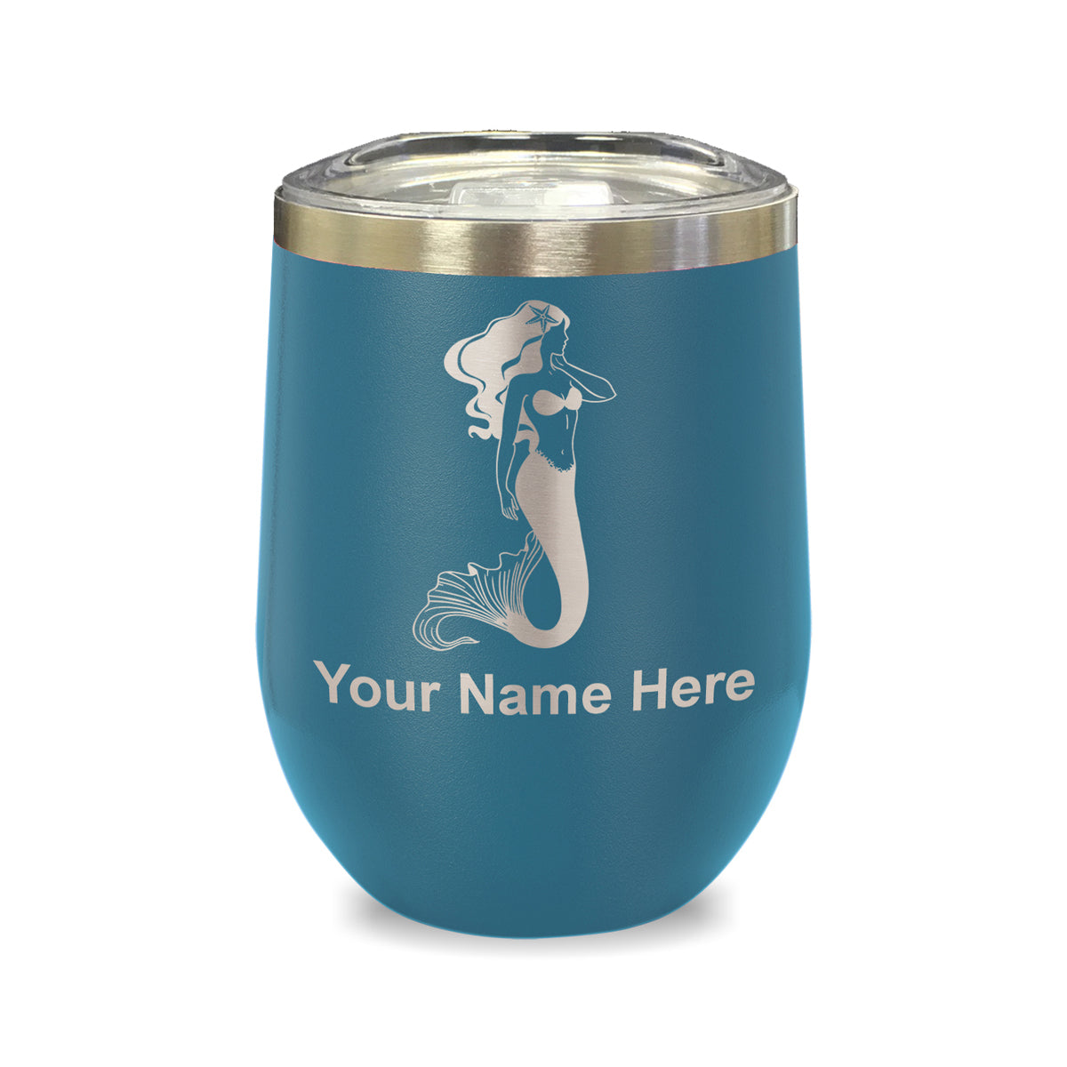 LaserGram Double Wall Stainless Steel Wine Glass, Mermaid, Personalized Engraving Included