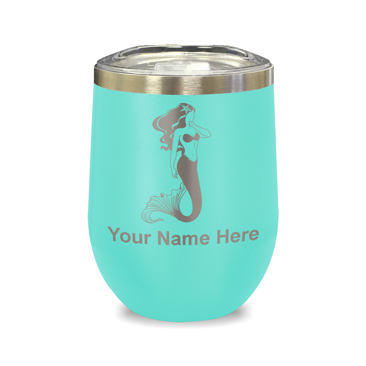 LaserGram Double Wall Stainless Steel Wine Glass, Mermaid, Personalized Engraving Included