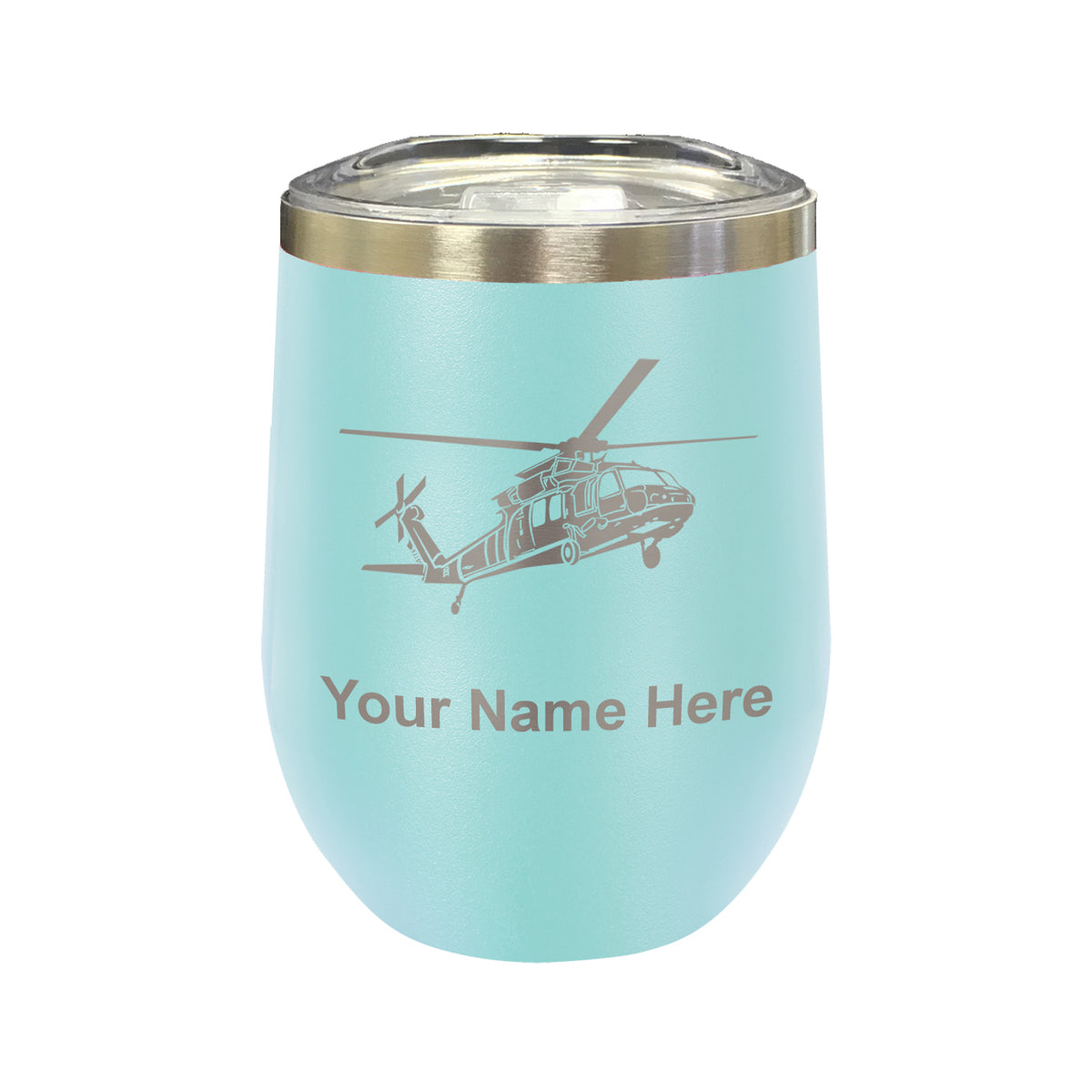 LaserGram Double Wall Stainless Steel Wine Glass, Military Helicopter 1, Personalized Engraving Included