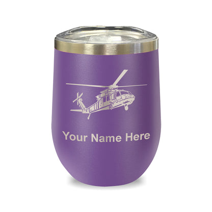 LaserGram Double Wall Stainless Steel Wine Glass, Military Helicopter 1, Personalized Engraving Included