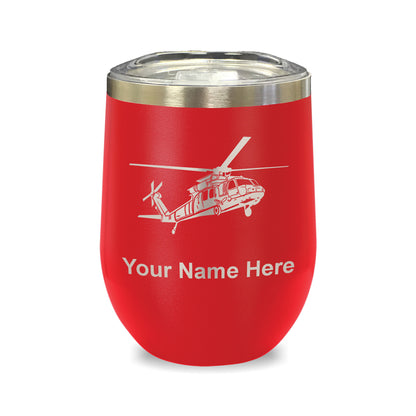 LaserGram Double Wall Stainless Steel Wine Glass, Military Helicopter 1, Personalized Engraving Included