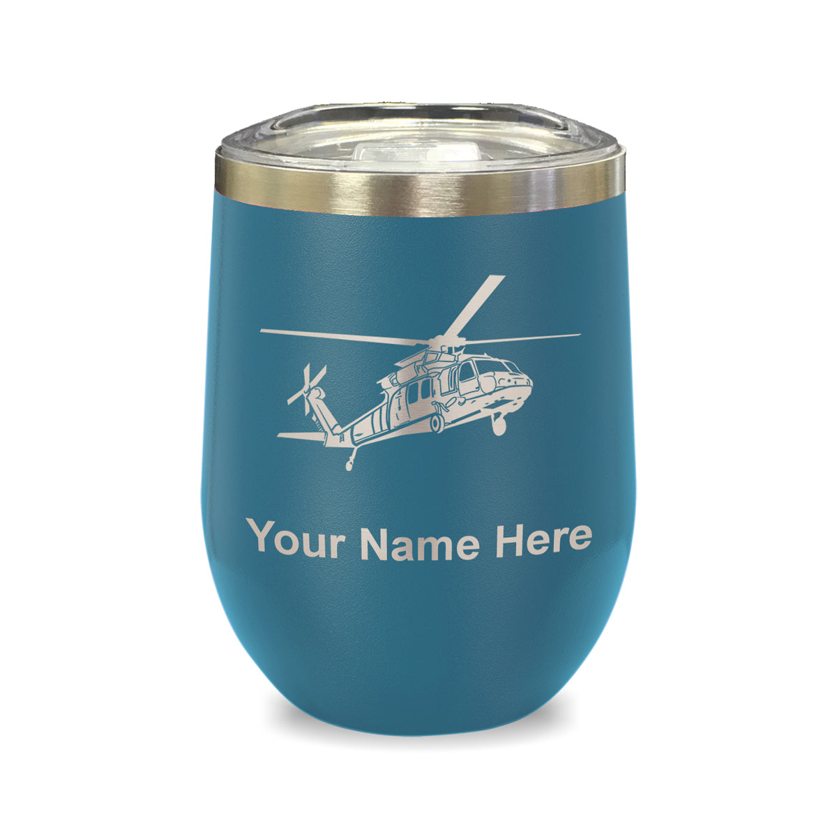 LaserGram Double Wall Stainless Steel Wine Glass, Military Helicopter 1, Personalized Engraving Included