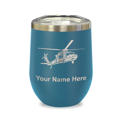 LaserGram Double Wall Stainless Steel Wine Glass, Military Helicopter 1, Personalized Engraving Included