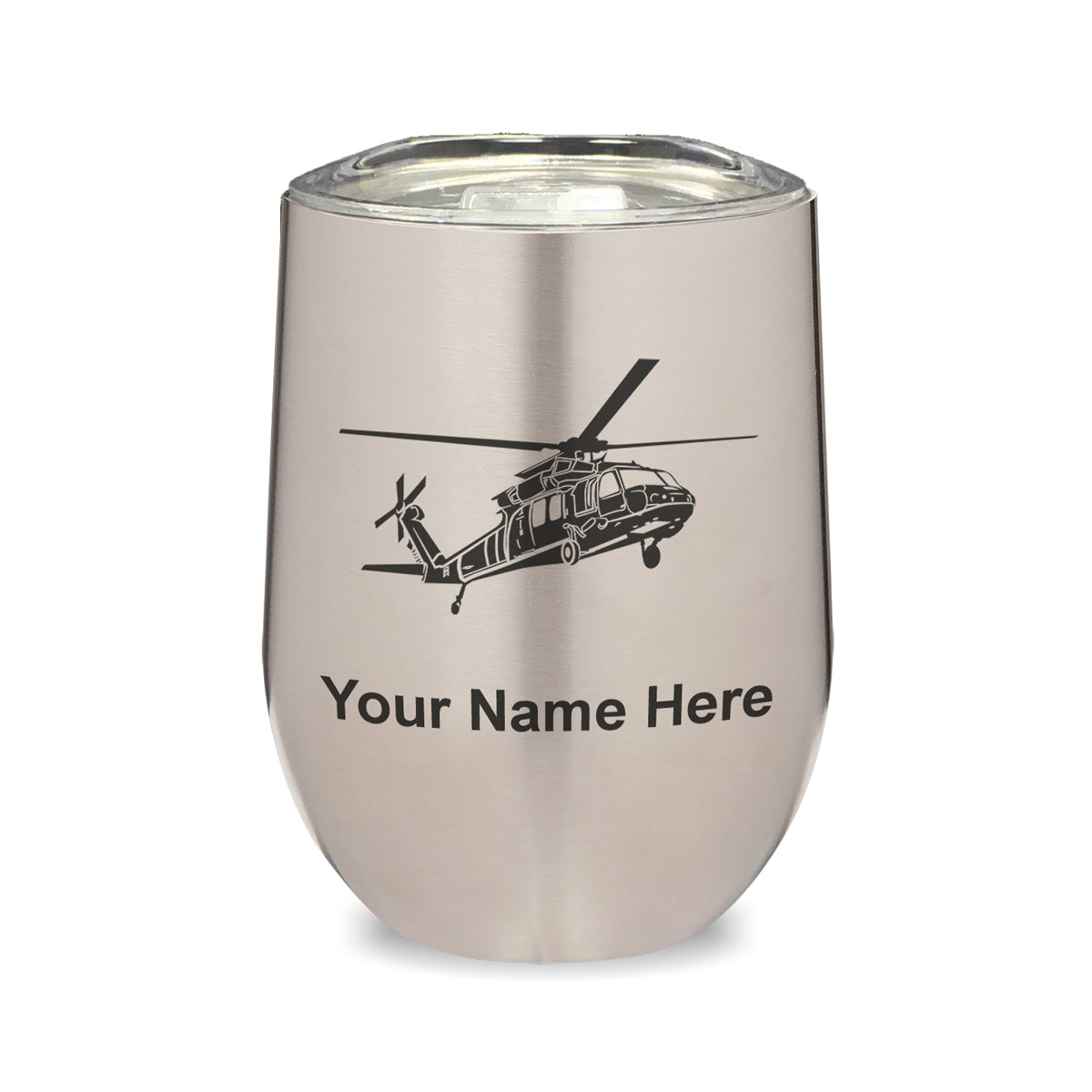 LaserGram Double Wall Stainless Steel Wine Glass, Military Helicopter 1, Personalized Engraving Included