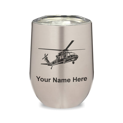 LaserGram Double Wall Stainless Steel Wine Glass, Military Helicopter 1, Personalized Engraving Included