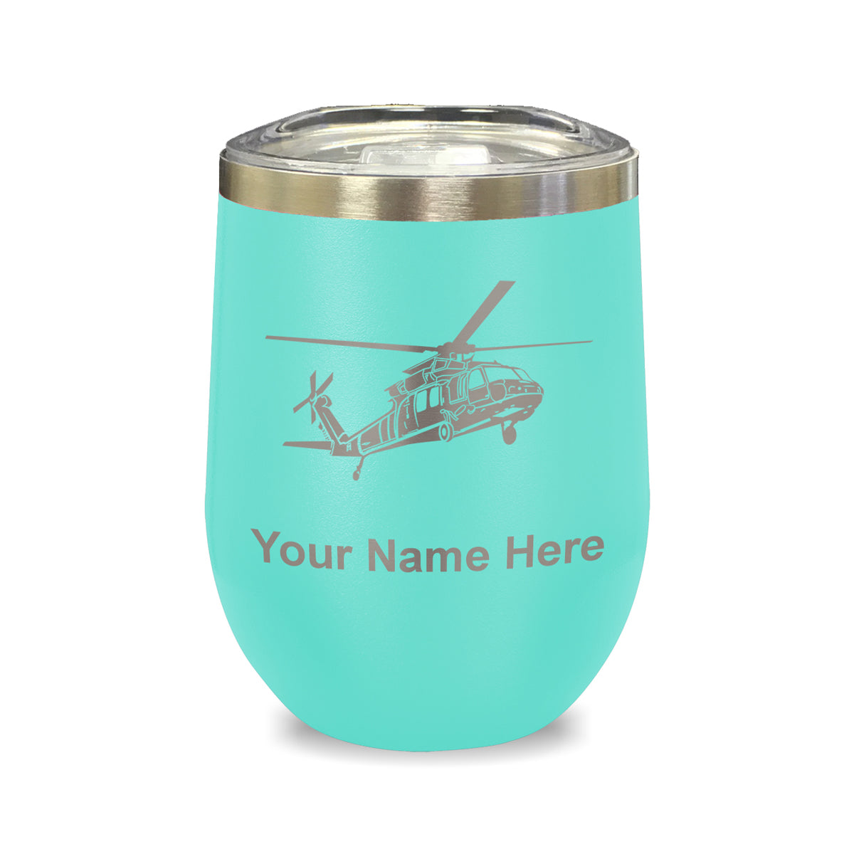 LaserGram Double Wall Stainless Steel Wine Glass, Military Helicopter 1, Personalized Engraving Included