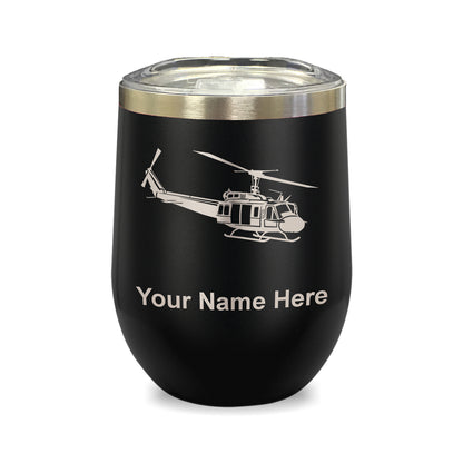 LaserGram Double Wall Stainless Steel Wine Glass, Military Helicopter 2, Personalized Engraving Included