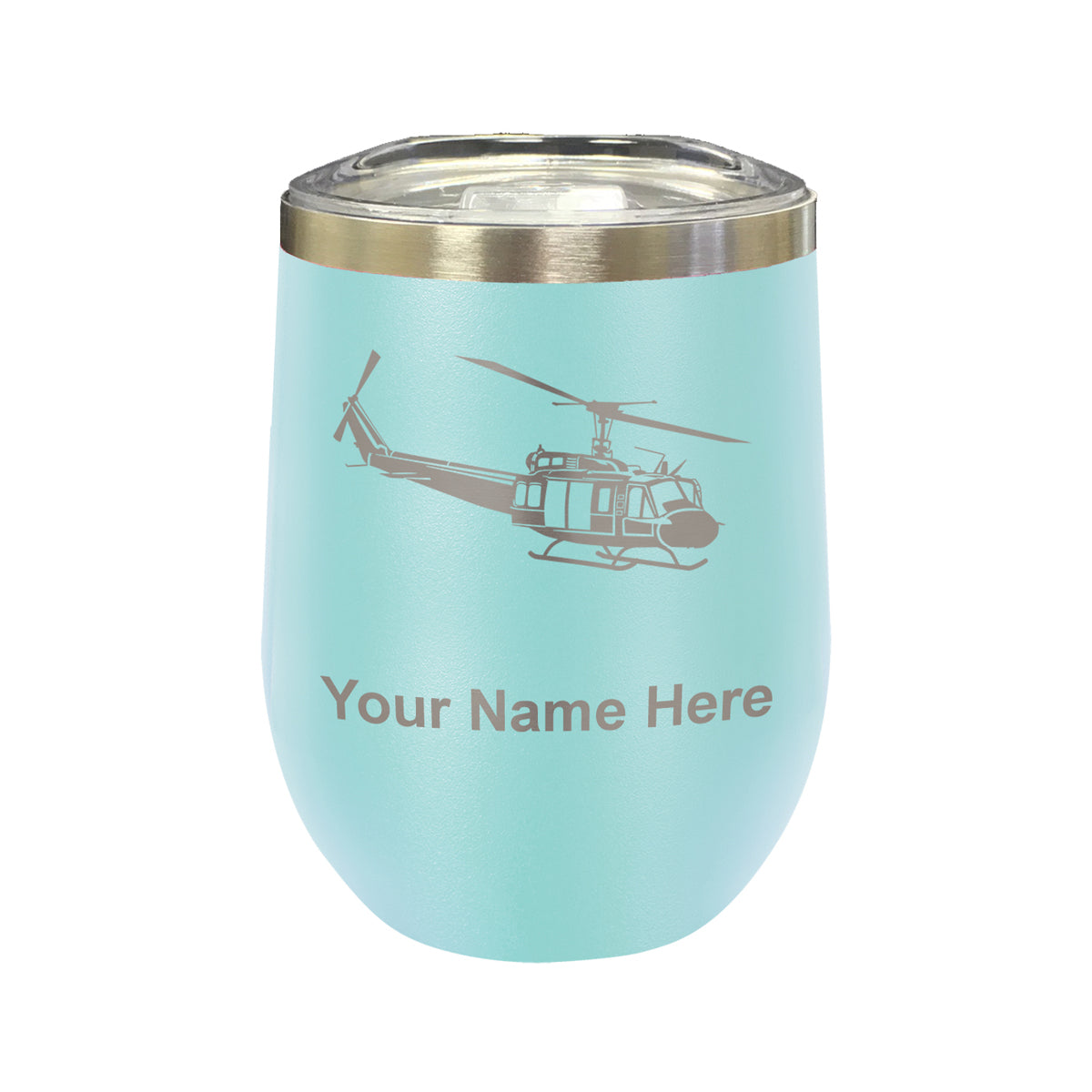 LaserGram Double Wall Stainless Steel Wine Glass, Military Helicopter 2, Personalized Engraving Included