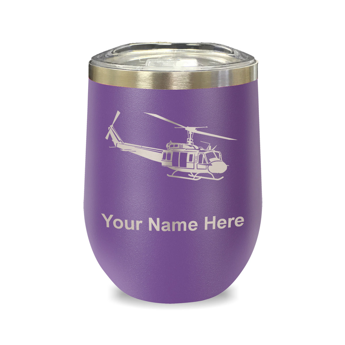 LaserGram Double Wall Stainless Steel Wine Glass, Military Helicopter 2, Personalized Engraving Included