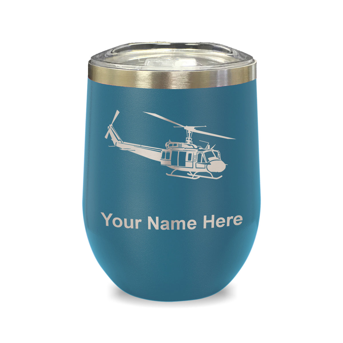 LaserGram Double Wall Stainless Steel Wine Glass, Military Helicopter 2, Personalized Engraving Included