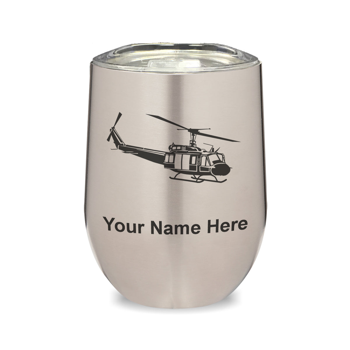 LaserGram Double Wall Stainless Steel Wine Glass, Military Helicopter 2, Personalized Engraving Included