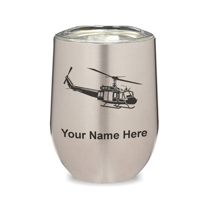 LaserGram Double Wall Stainless Steel Wine Glass, Military Helicopter 2, Personalized Engraving Included