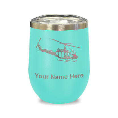 LaserGram Double Wall Stainless Steel Wine Glass, Military Helicopter 2, Personalized Engraving Included