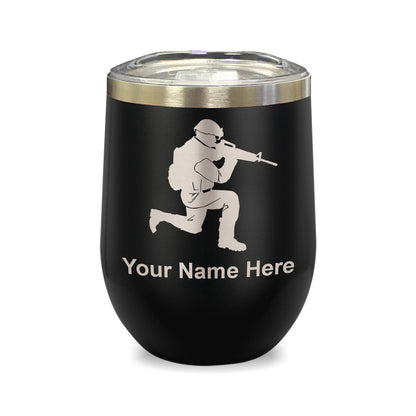 LaserGram Double Wall Stainless Steel Wine Glass, Military Soldier, Personalized Engraving Included