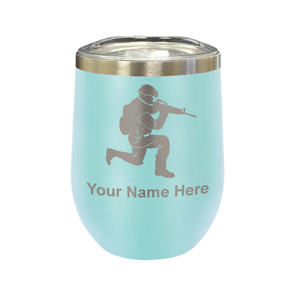 LaserGram Double Wall Stainless Steel Wine Glass, Military Soldier, Personalized Engraving Included