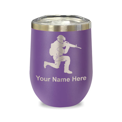 LaserGram Double Wall Stainless Steel Wine Glass, Military Soldier, Personalized Engraving Included